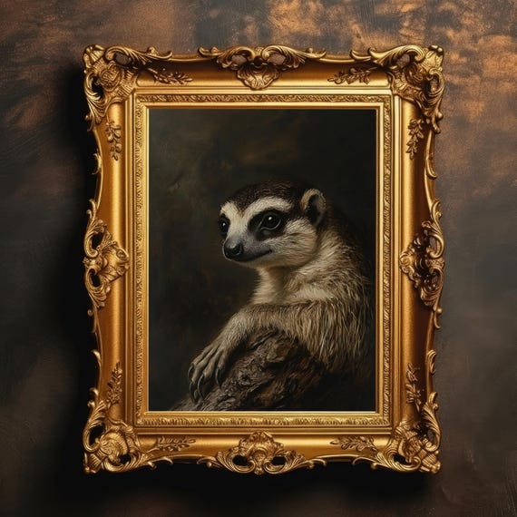 Sloth Portrait Dark Academia Animal Art Vintage Oil Painting Gothic Wildlife Decor Moody Wall Print