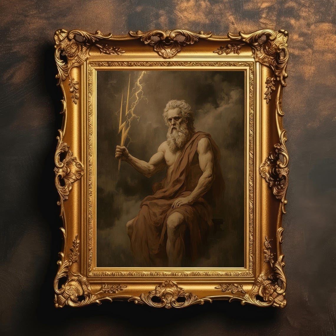 Zeus Holding Thunderbolt Dark Greek Mythology Oil Painting Poster