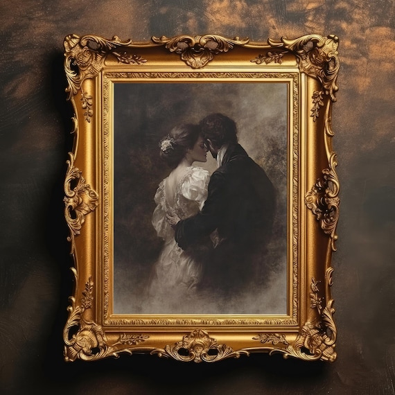 Vintage Romantic Couple Embrace Gothic Victorian Wedding Art Poster
