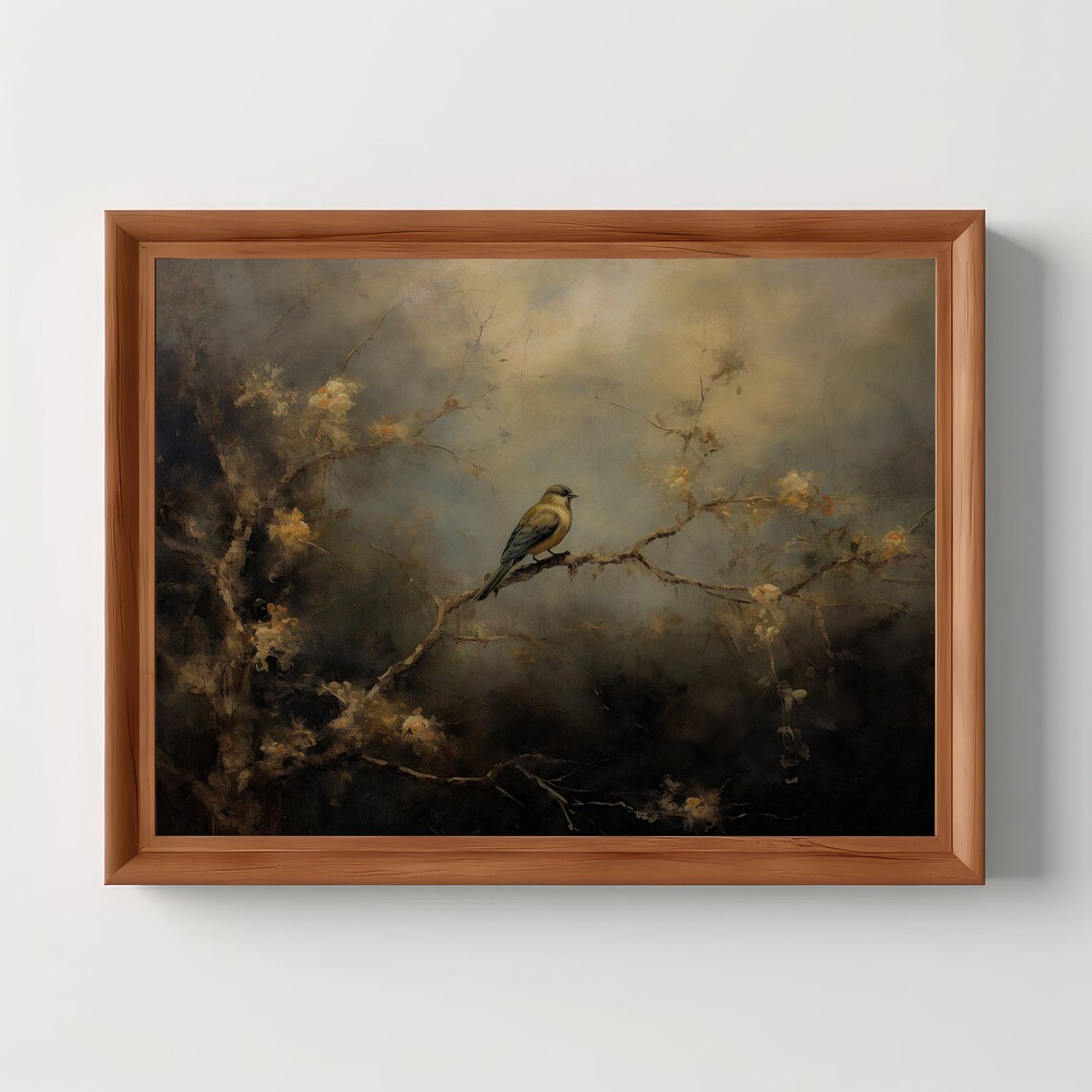 Vintage Bird Landscape Art Print, Moody Home Decor