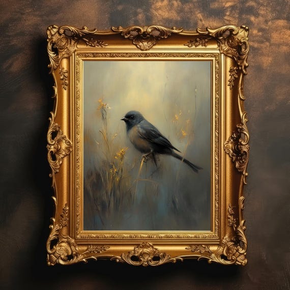 Moody Bird Art Print Dark Academia Portrait Nature Wall Decor Atmospheric Wildlife Painting