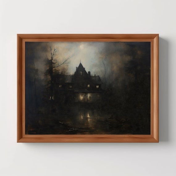Haunted House Dark Academia Creepy Wall Art Goth Room Decor Macabre Print Gothic Spooky Halloween