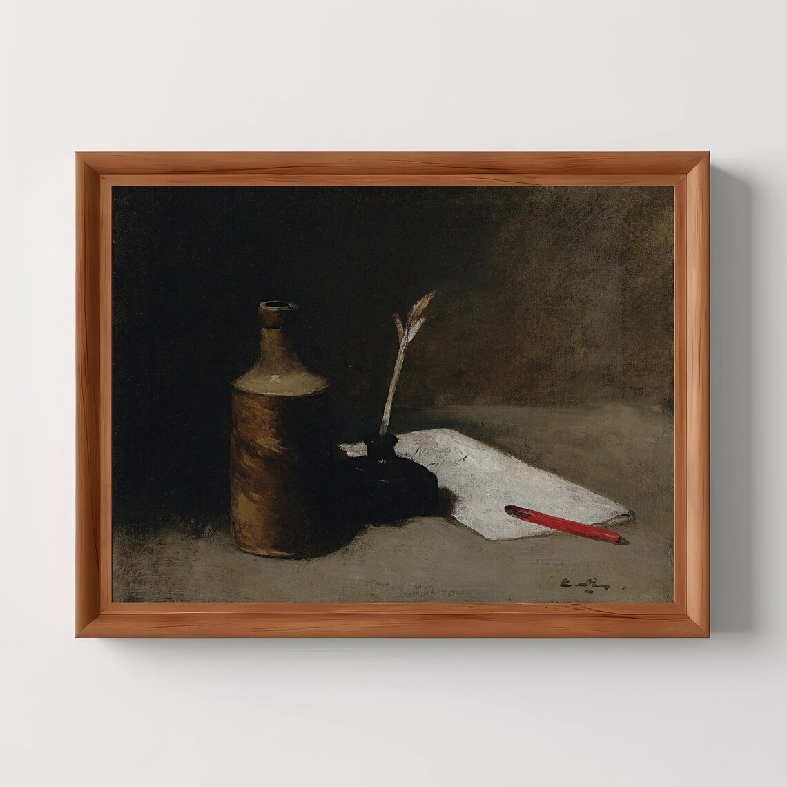 Ink Bottle Quill and Letter Vintage Still Life Oil Painting Print