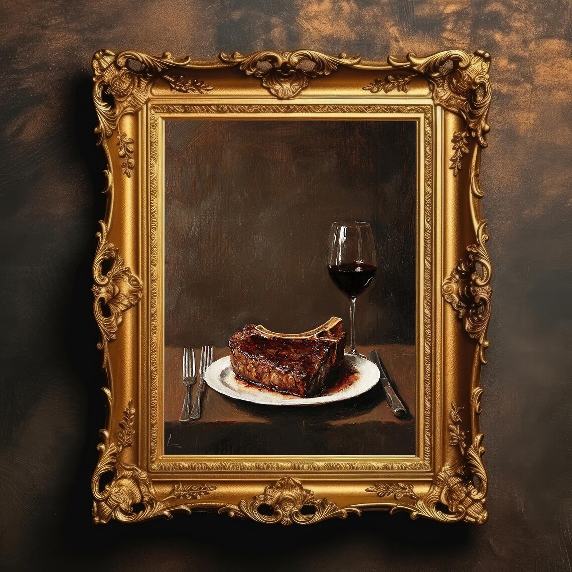 Steak Vintage Oil Painting Kitchen Art Print