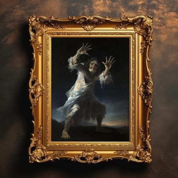 Terrified Figure Fear Dark Academia Print Vintage Classical Realism Goth Horror Wall Art Halloween Decor