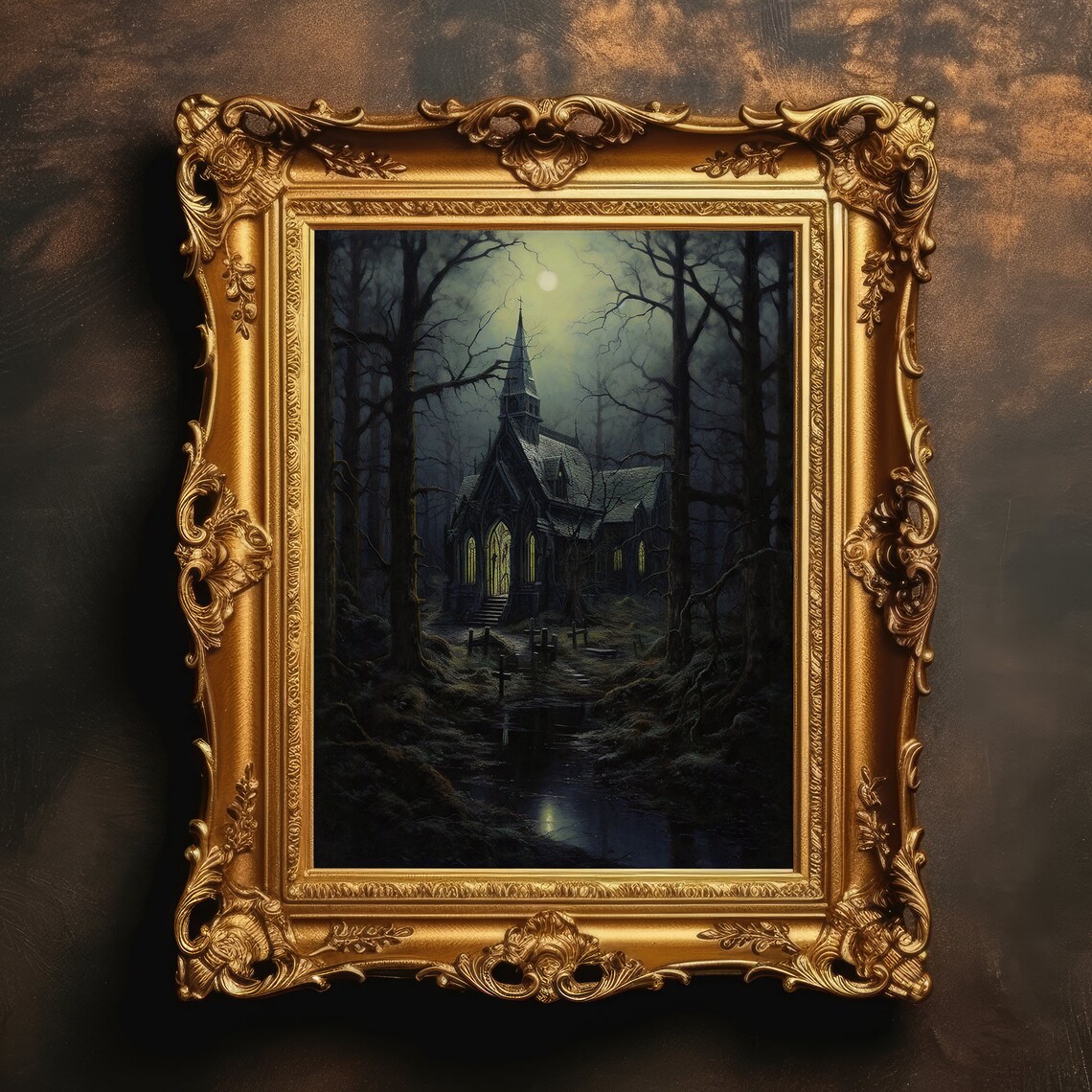 Dark Church In Woods, Gothic Architecture Art Print