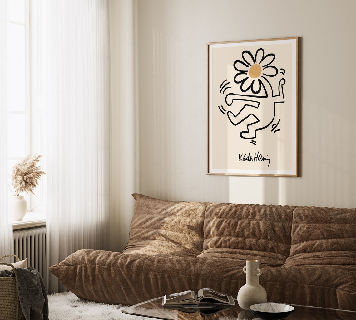 Keith Haring Style Dancing Daisy Flower Pop Art Line Drawing Poster - Image 3