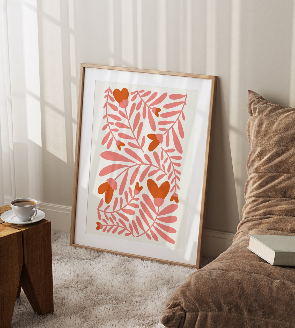 Pink Coral Leafy Floral Pattern Modern Botanical Soft Poster - Image 2