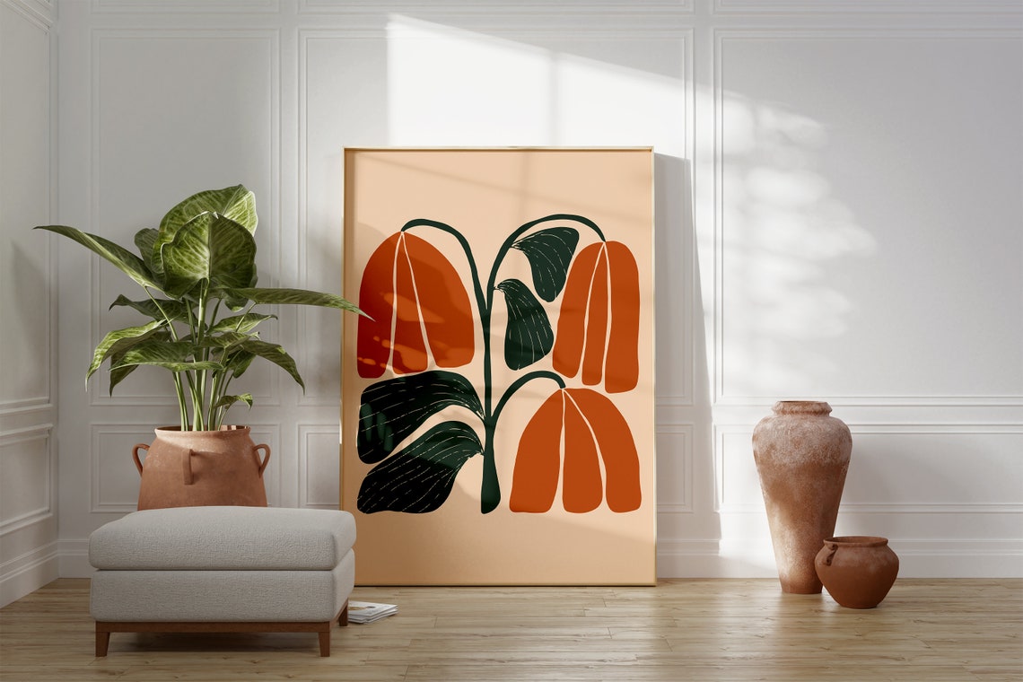 Burnt Orange Abstract Leaves Minimalist Boho Decor Art Print - Image 4