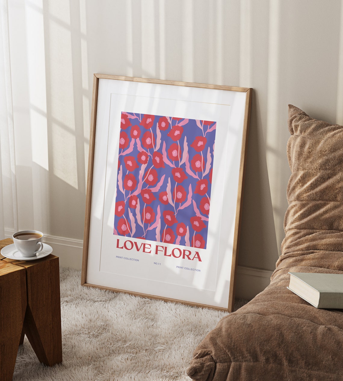 Love Flora No.11 Red Poppy Flowers on Blue Botanical Art Poster - Image 2