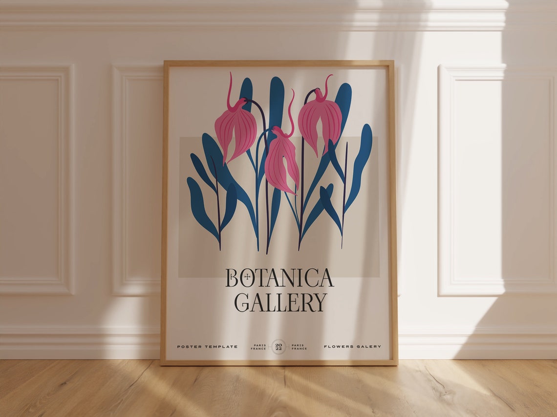 Botanica Gallery Pink Bell Flowers Blue Leaves Paris Art Poster