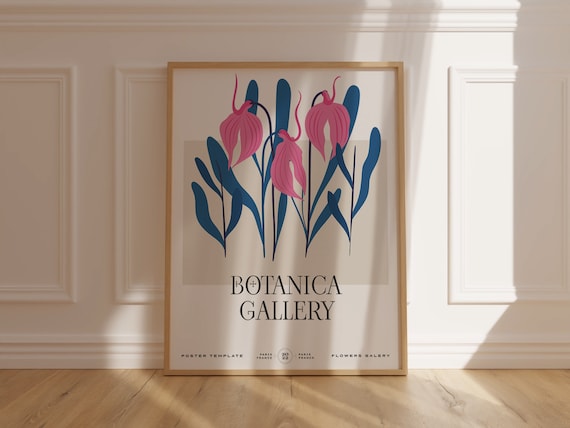 Botanica Gallery Pink Bell Flowers Blue Leaves Paris Art Poster