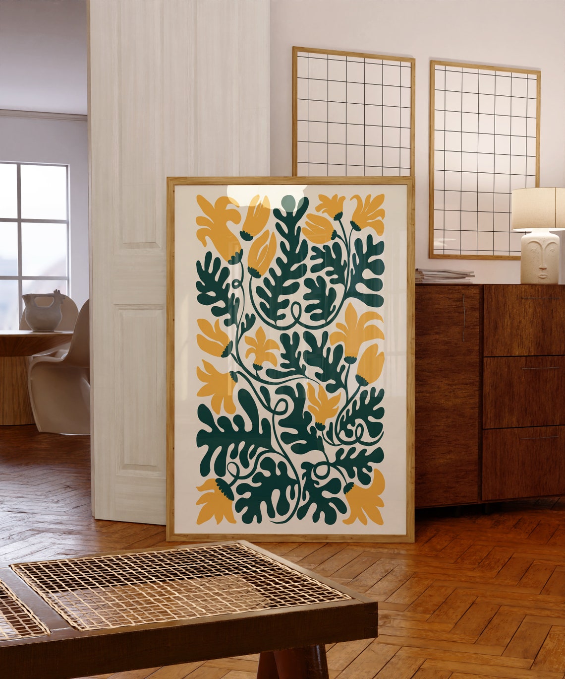 Mustard Yellow Blossom Dark Green Leaf Bold Botanical Art Poster - Image 5