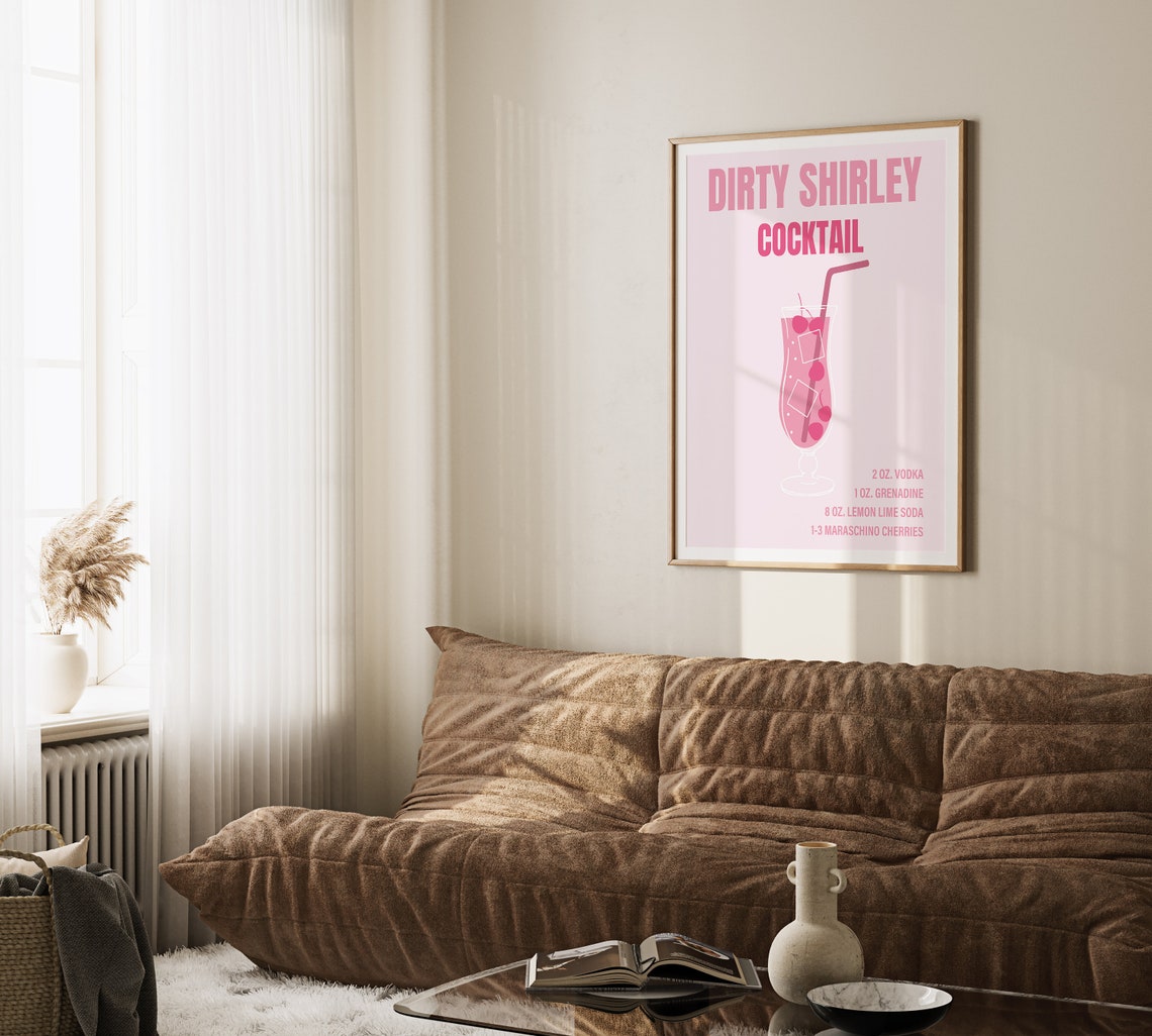 Dirty Shirley Cocktail Recipe Blush Pink Retro Bar Drink Poster - Image 2