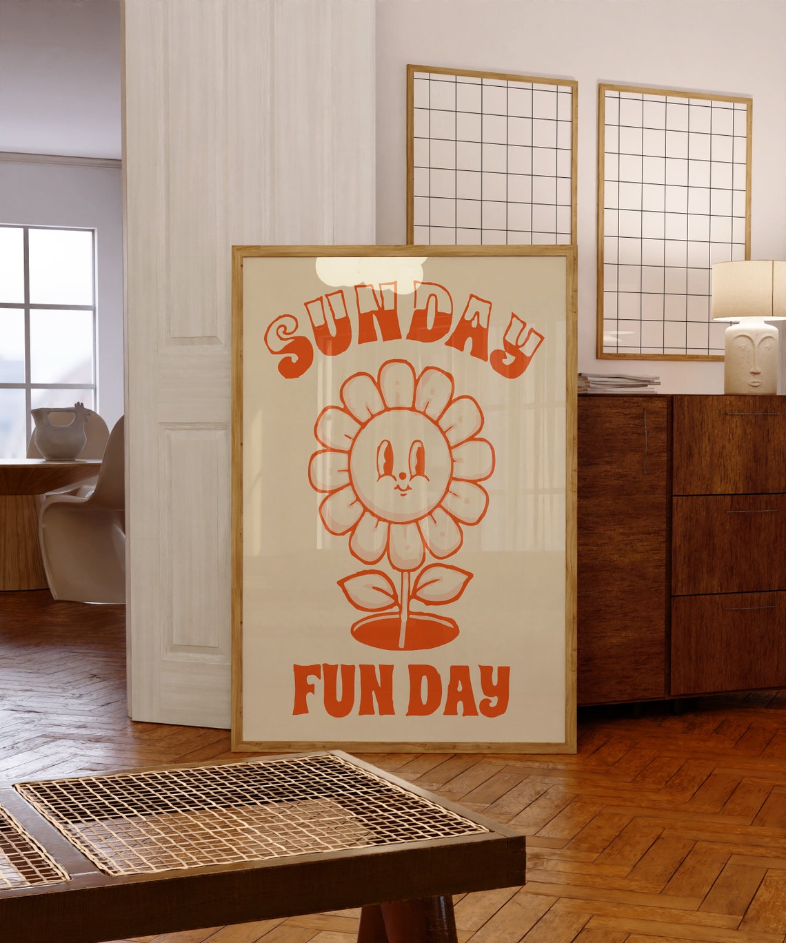 Sunday Fun Day Retro Orange Smiley Flower Quote Decorative Poster - Image 5