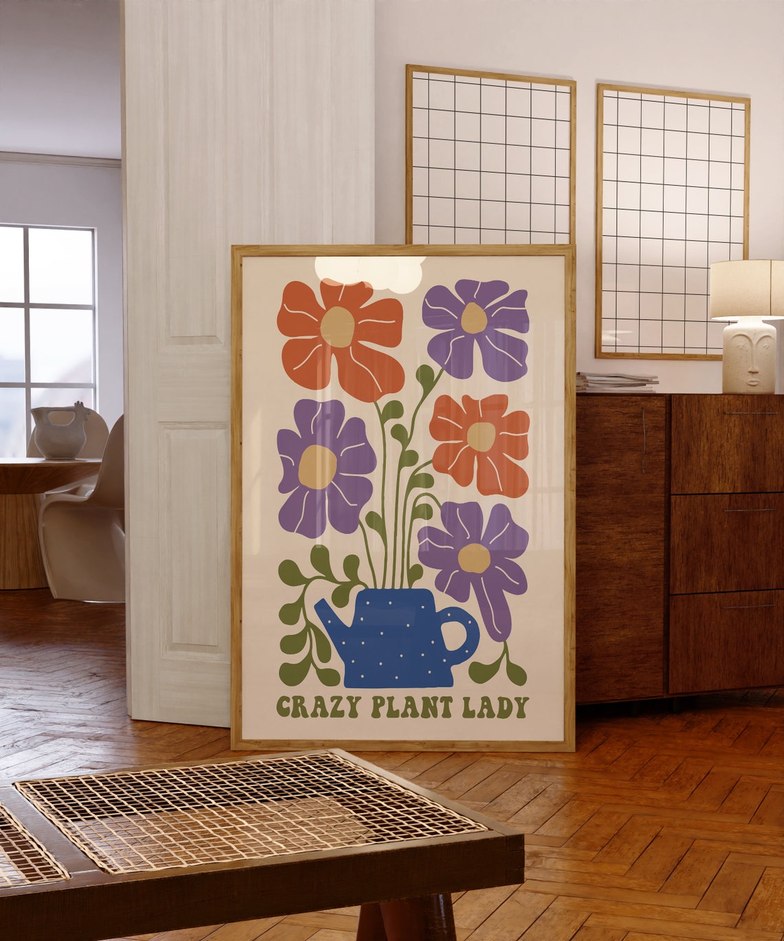 Crazy Plant Lady Funny Retro Floral Quote Poster with Watering Can Art - Image 5