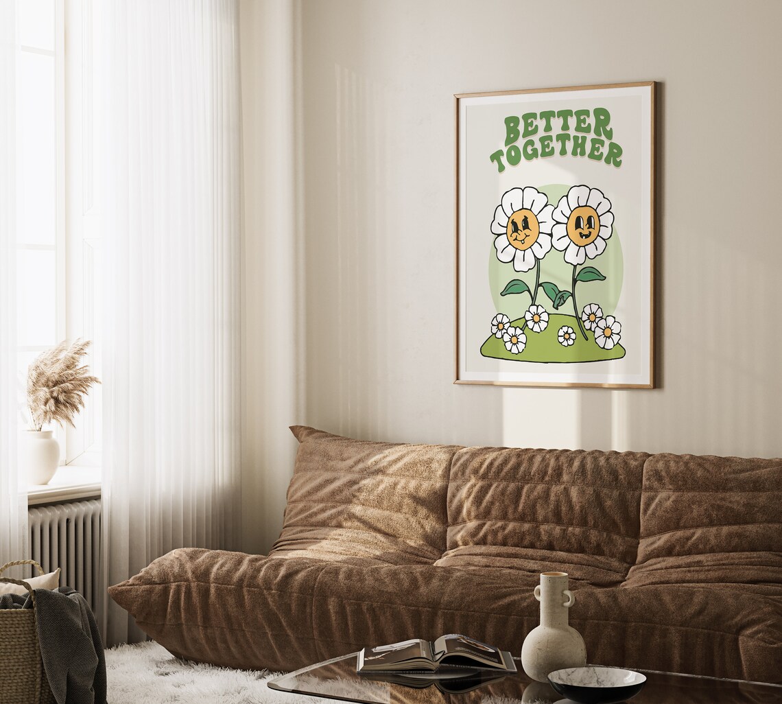 Better Together Smiling Daisy Flowers Retro Groovy Quote Poster - Image 2
