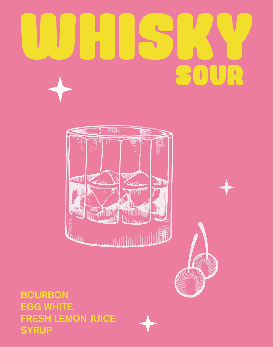 Whisky Sour Pink Cocktail Recipe Retro Vintage Bar Wall Poster - Image 3
