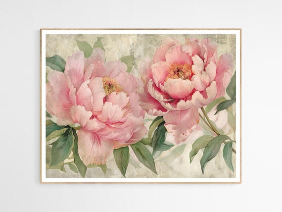 Vintage Serene Pink Peonies Art Print Botanical Decor For Living Room Birthday Gift Her Home