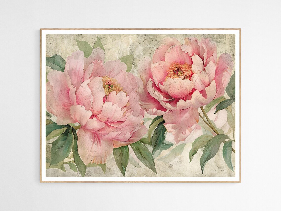 Vintage Serene Pink Peonies Botanical Floral Painting Poster