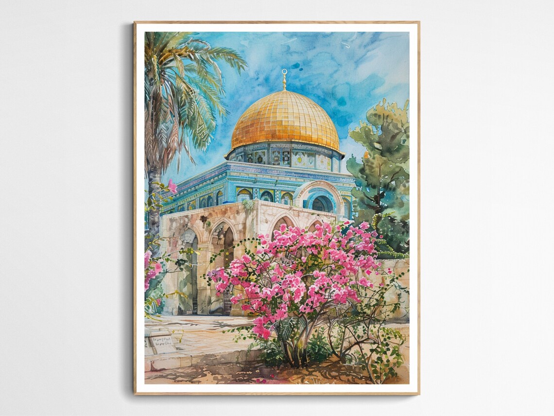Dome of the Rock Jerusalem Watercolor Religious Landmark Poster