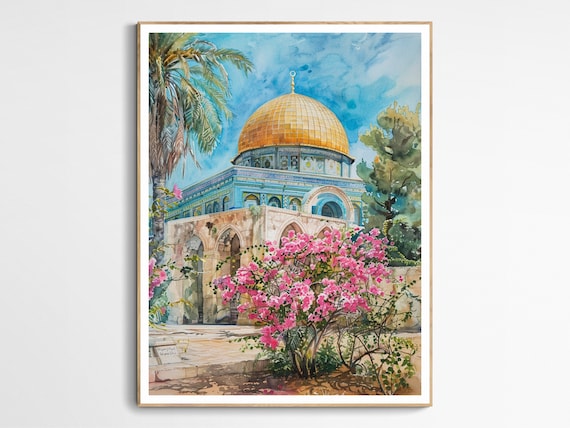Dome of the Rock Jerusalem Watercolor Religious Landmark Poster
