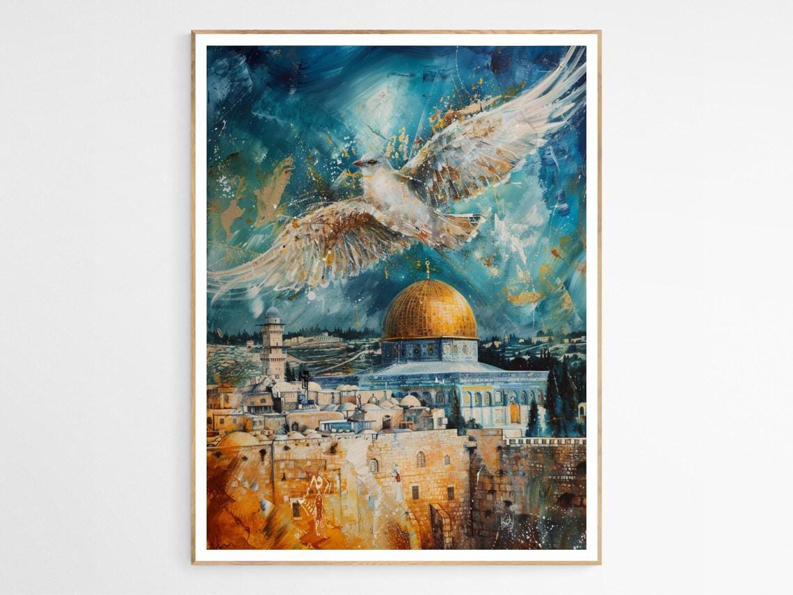 Dove of Peace Over Dome of the Rock Hope Symbolism Art Poster