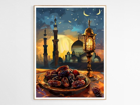 Ramadan Nights Art Print Islamic Home Decor Dates Food Illustration Arabic Culture