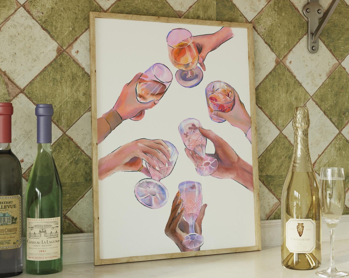 Cheers Cocktail Hands Toasting Bar Cart Party Celebration Poster