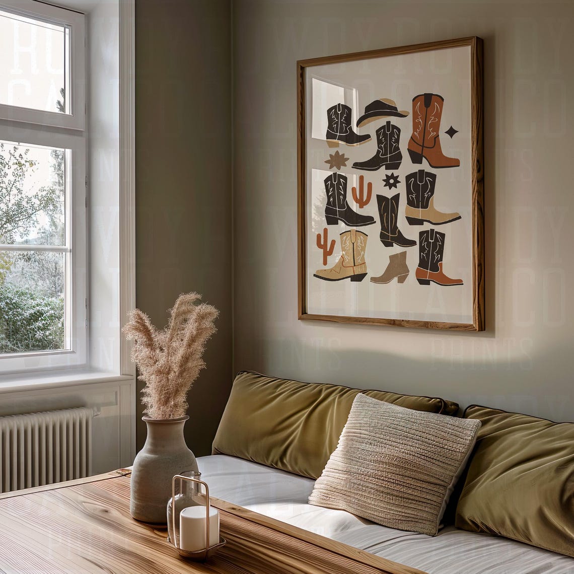 Western Cowboy Boots Hat Cactus Collage Minimalist Tan Poster - Image 2