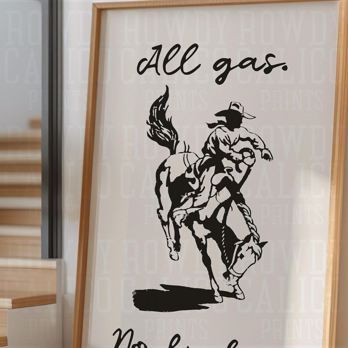 All Gas No Brakes Bucking Bronc Rider Silhouette Rodeo Quote Poster - Image 2