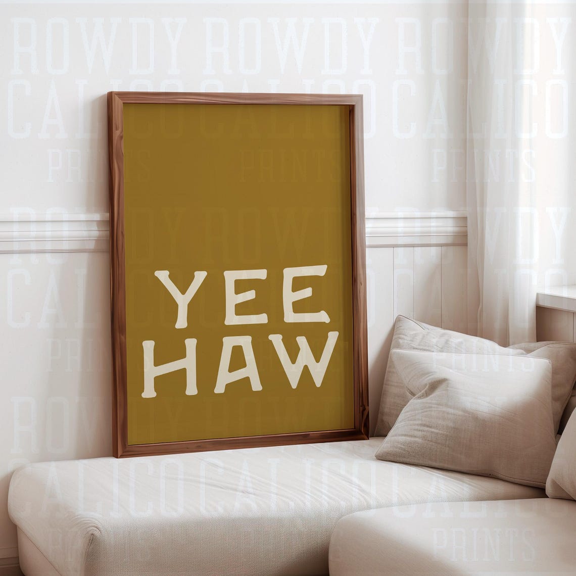 Yee Haw Cream Lettering Deep Mustard Western Rodeo Slogan Wall Poster - Image 2