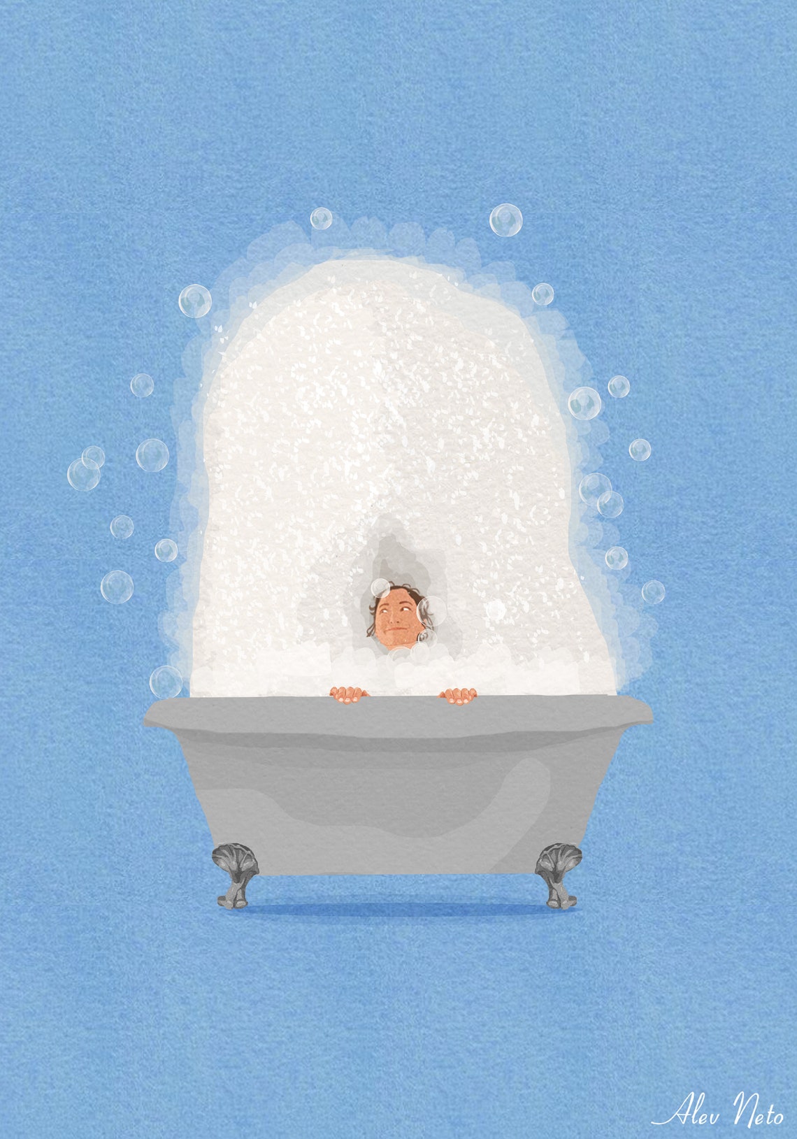 Funny Bubble Bath Drowning in a Towering Mountain of Foam Wall Art - Image 2