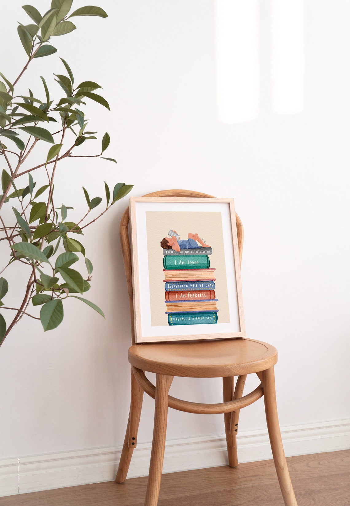 Child Reading on a Stack of Affirmation Books Positive Poster - Image 2