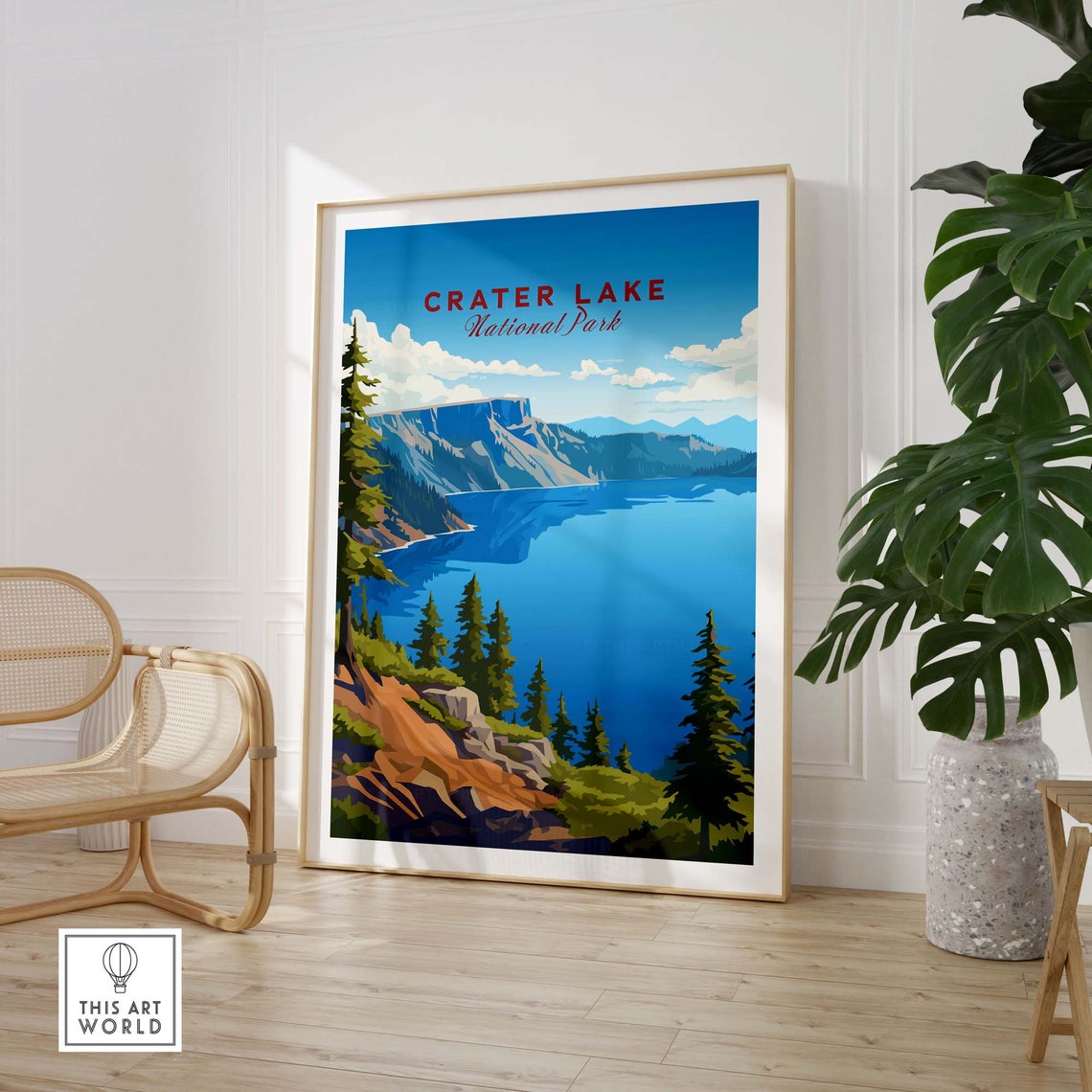 Crater Lake National Park Deep Blue Lake Pine Forest Art Poster - Image 3