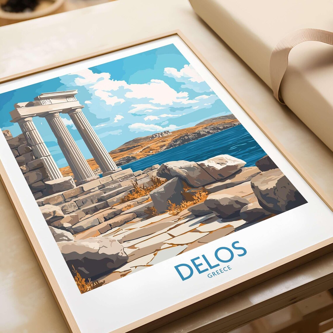 Delos Greece Ruins Rocky Shoreline Aegean Blue Travel Poster