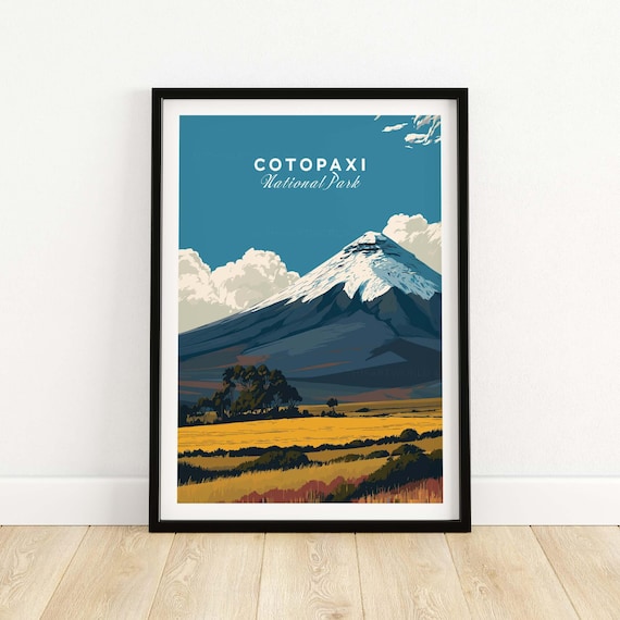 Cotopaxi National Park Ecuador Blue Sky Volcano Travel Poster