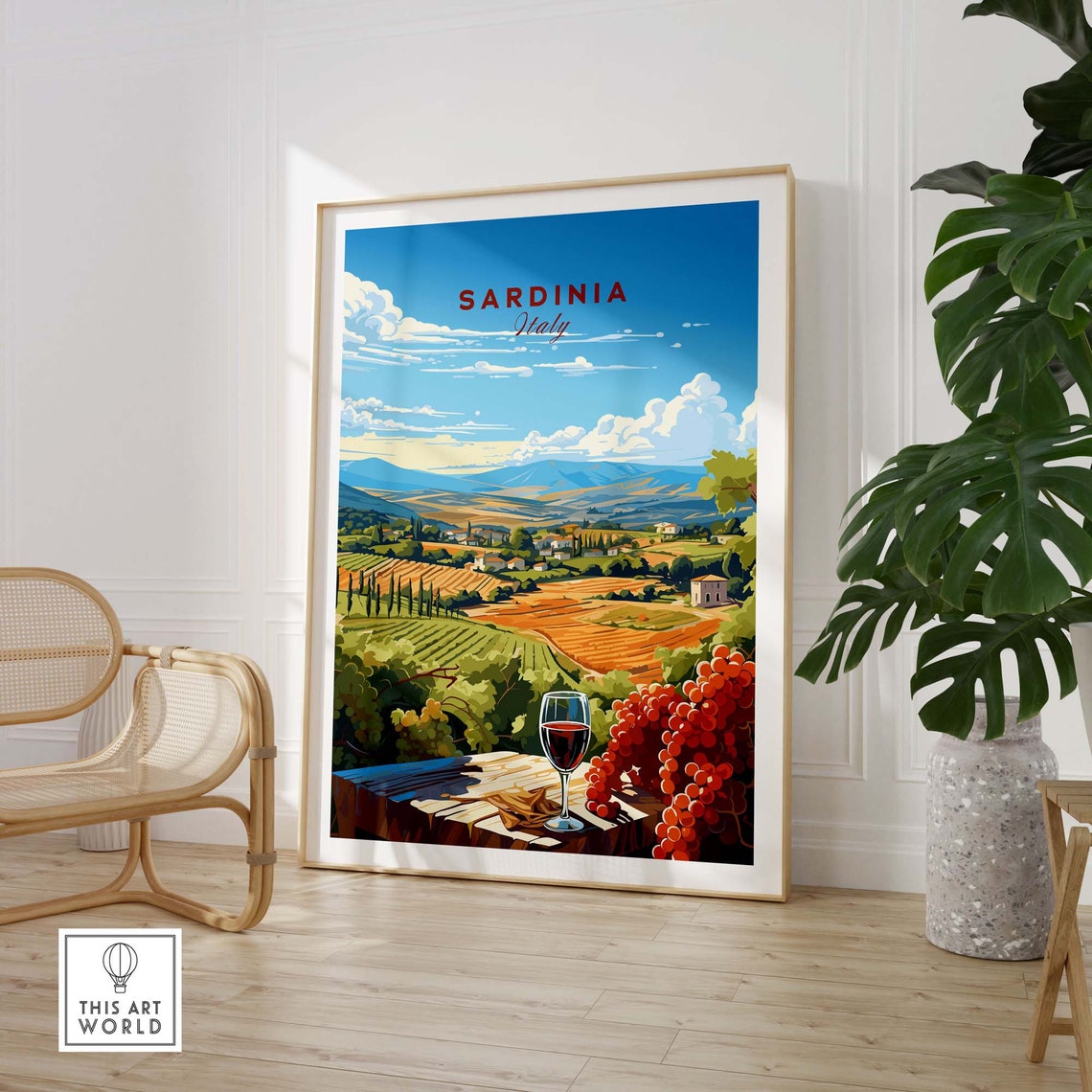 Sardinia Italy Vineyard Hills Wine Glass Rolling Countryside Poster - Image 3