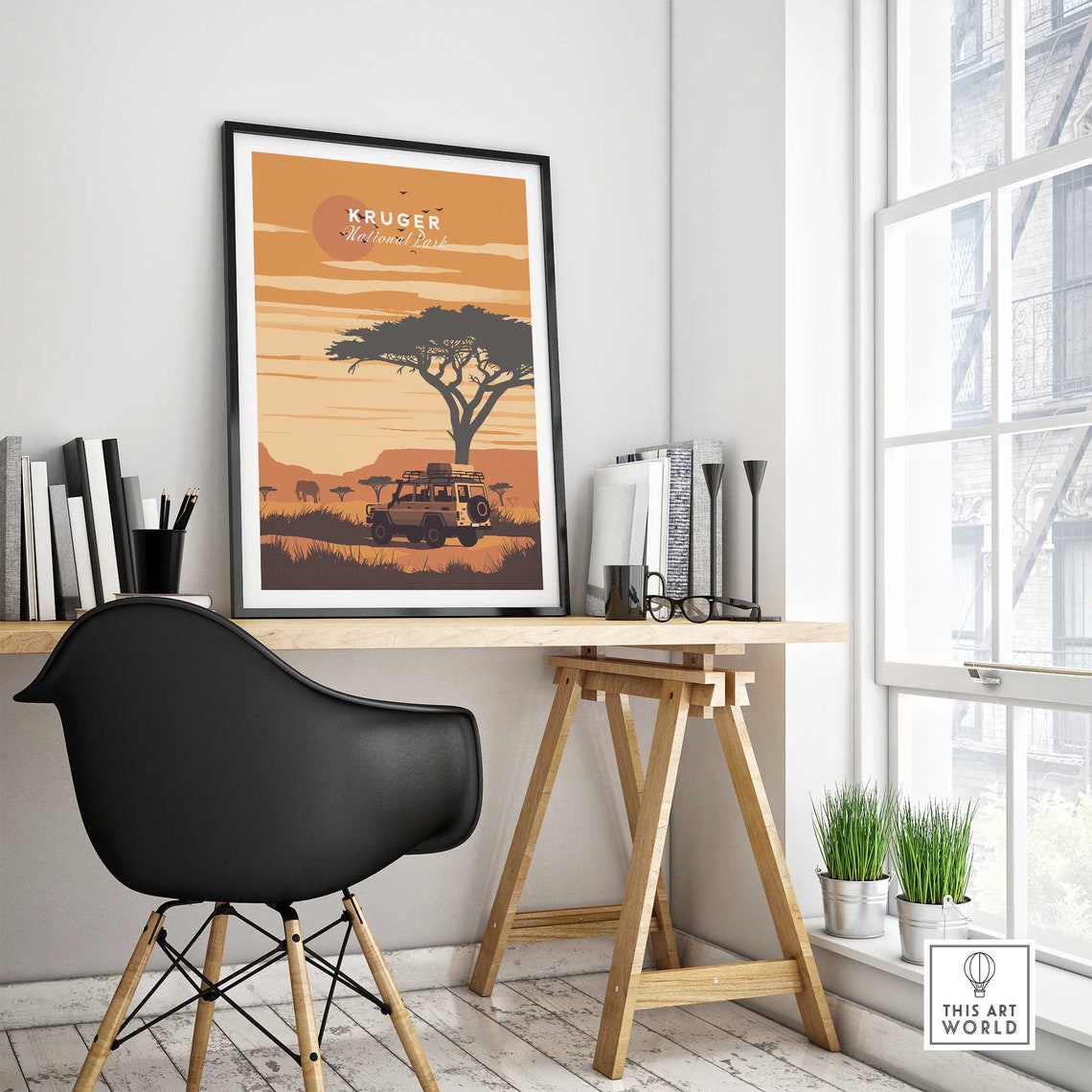 Kruger National Park Safari Jeep Elephant Sunset Savanna Poster - Image 4