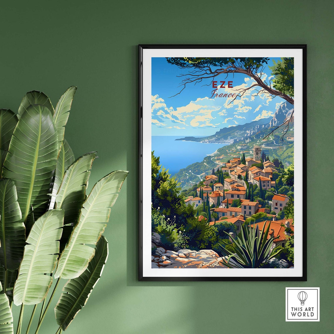 Eze France Hilltop Village Mediterranean Sea View Pines Poster - Image 2