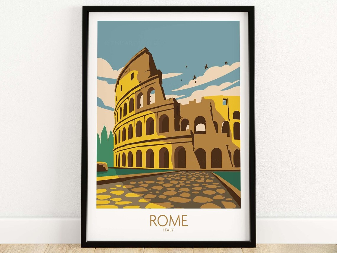 Roma Retro Print, Italy Travel Poster Art Print