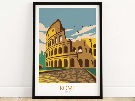 Roma Retro Print, Italy Travel Poster Art Print