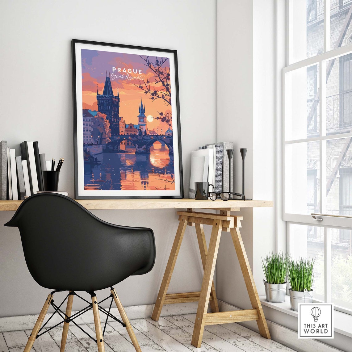 Prague Czech Republic Charles Bridge Sunset River Travel Poster - Image 4