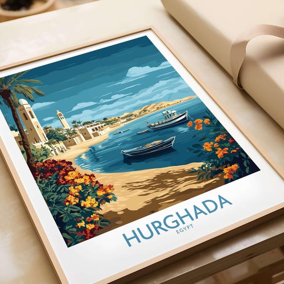 Hurghada Egypt Art Print Red Sea Wall Decor Tropical Travel Poster Beach Home Framed Unframed Holiday Gift For Travelers