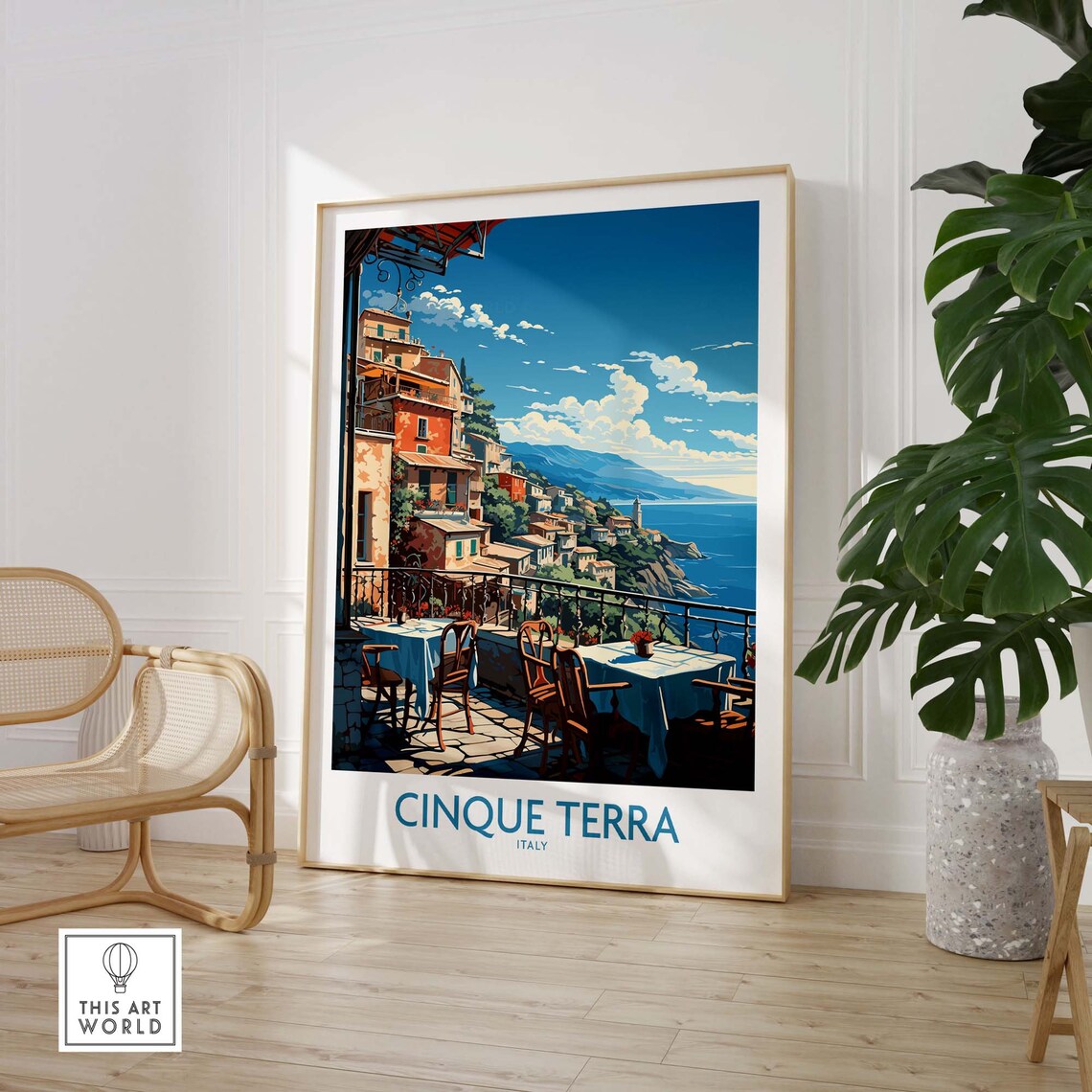 Cinque Terra Italy Seaside Cafe Terrace Coastal Travel Poster - Image 3