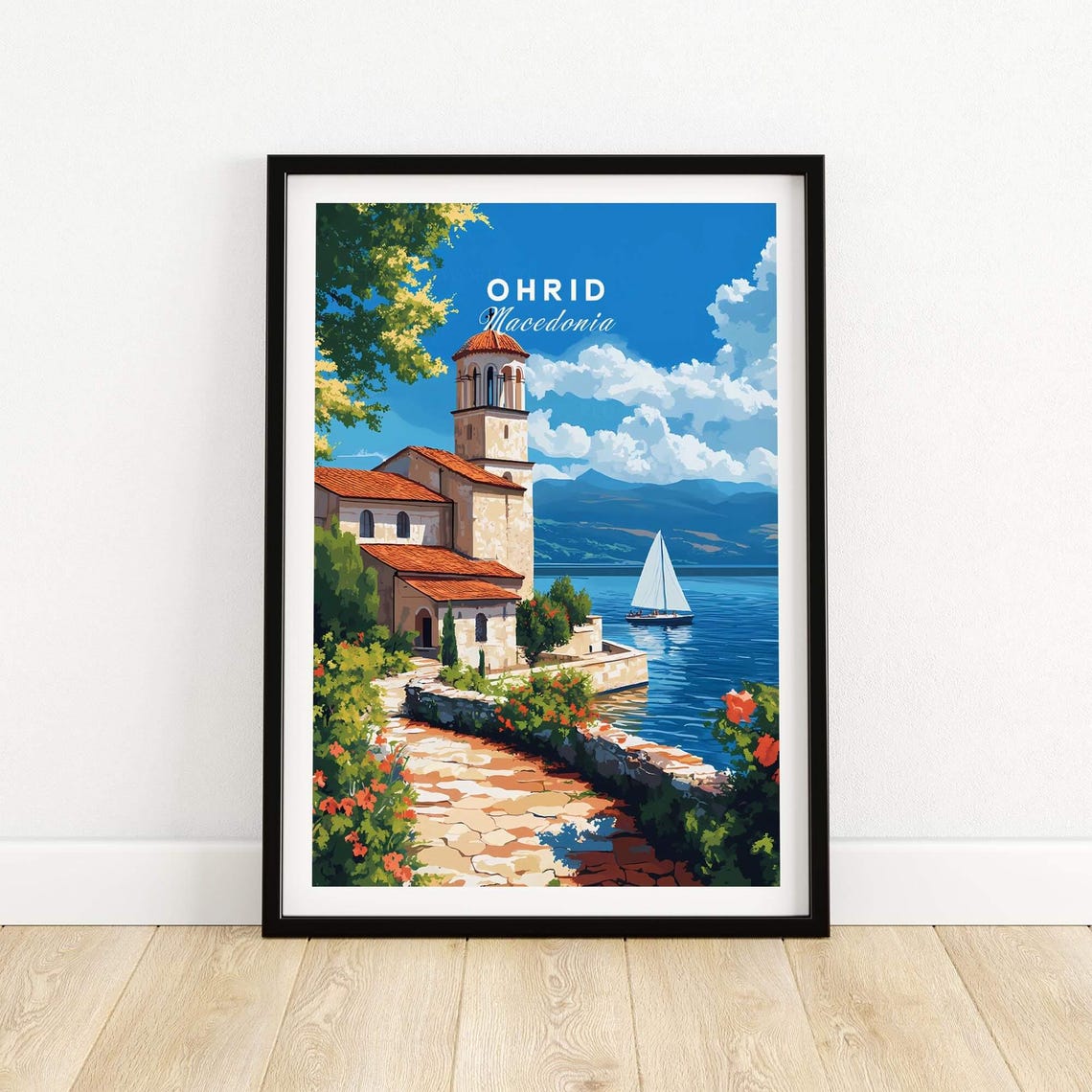 Ohrid Travel Poster, Lake Macedonia Gift Illustration