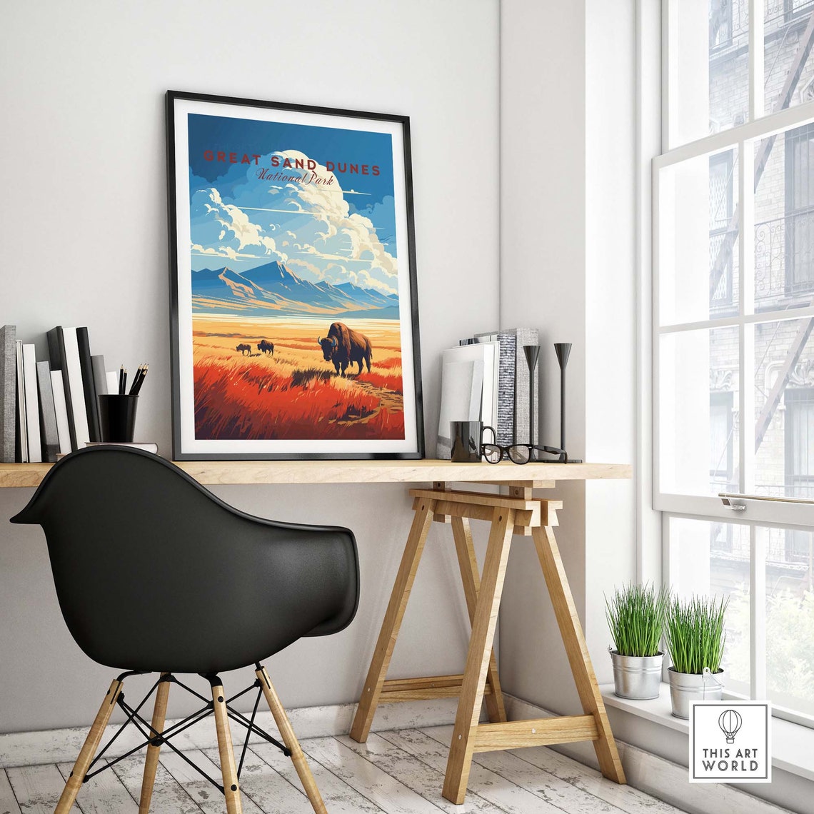 Great Sand Dunes National Park Bison Herd Vintage Travel Poster - Image 4