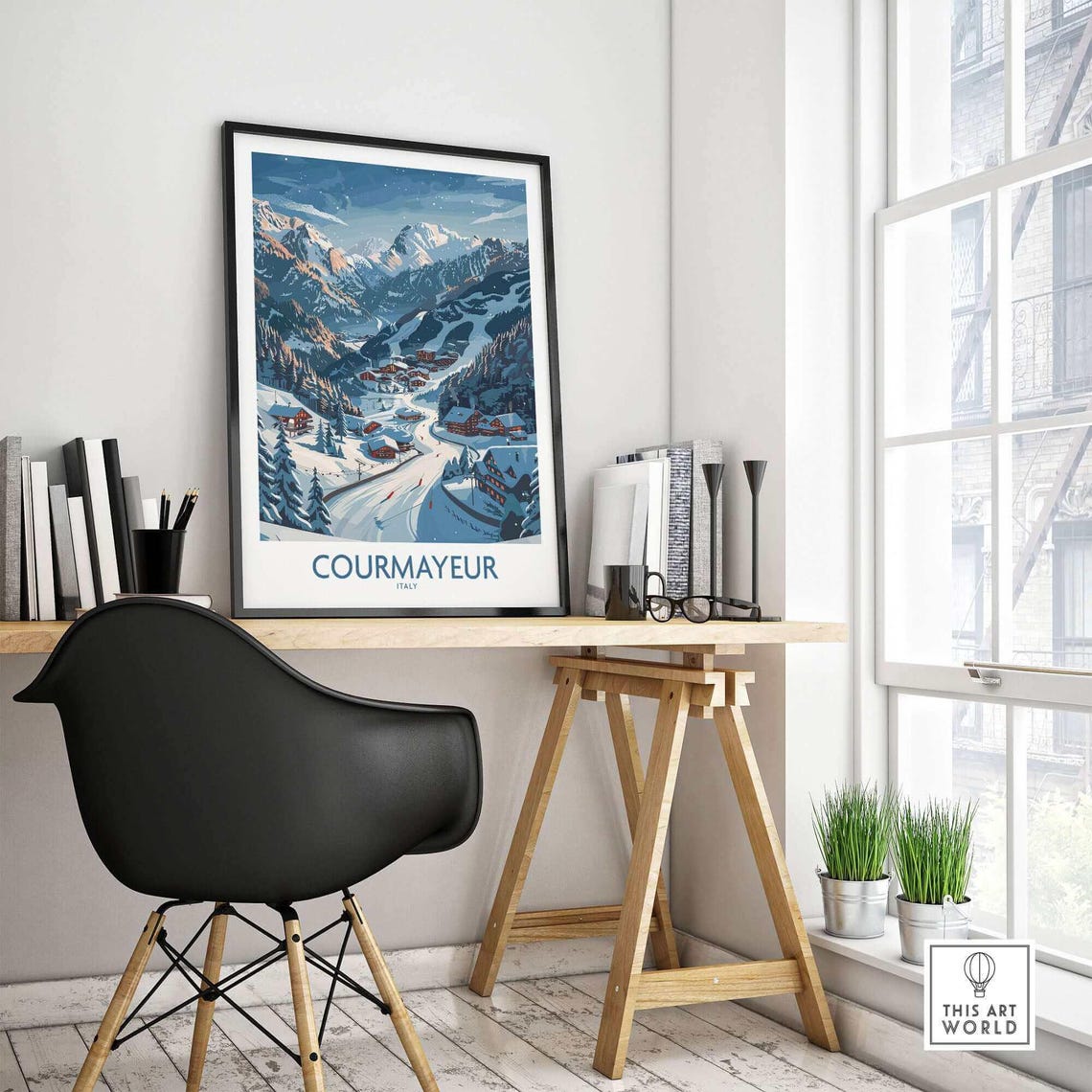 Courmayeur Ski Art Print, Ski Lodge Decor - Image 4