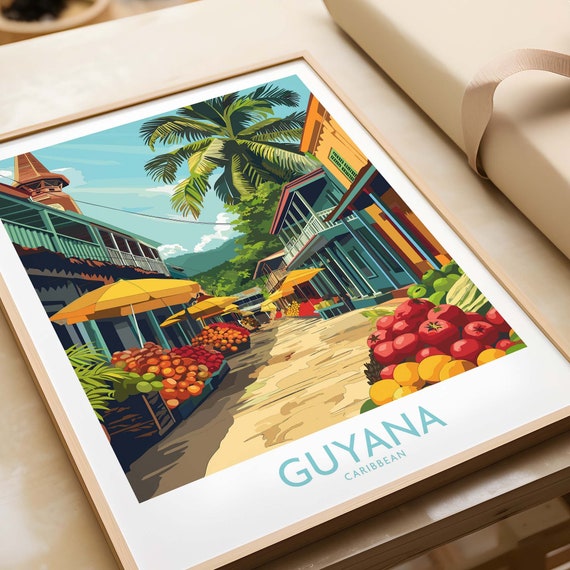Guyana Print Caribbean Guyana Wall Art Print Caribbean Travel Poster Guyana Artwork Poster Gift Guyana Illustration Art Lover Print