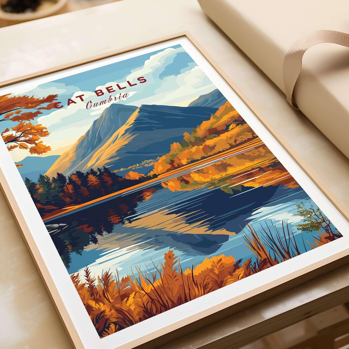 Cat Bells Cumbria Autumn Foliage Mountain Lake Reflection Travel Poster - Image 4